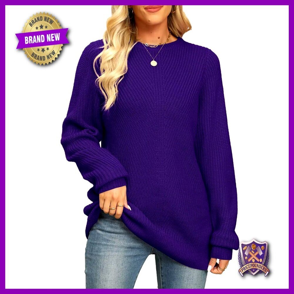Plus Size Chunky Knit Tunic Sweater Long Sleeve Crew Neck Loose Fit